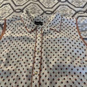 Liz Claiborne | White and Brown | Boxy Casual Button Down Shirt